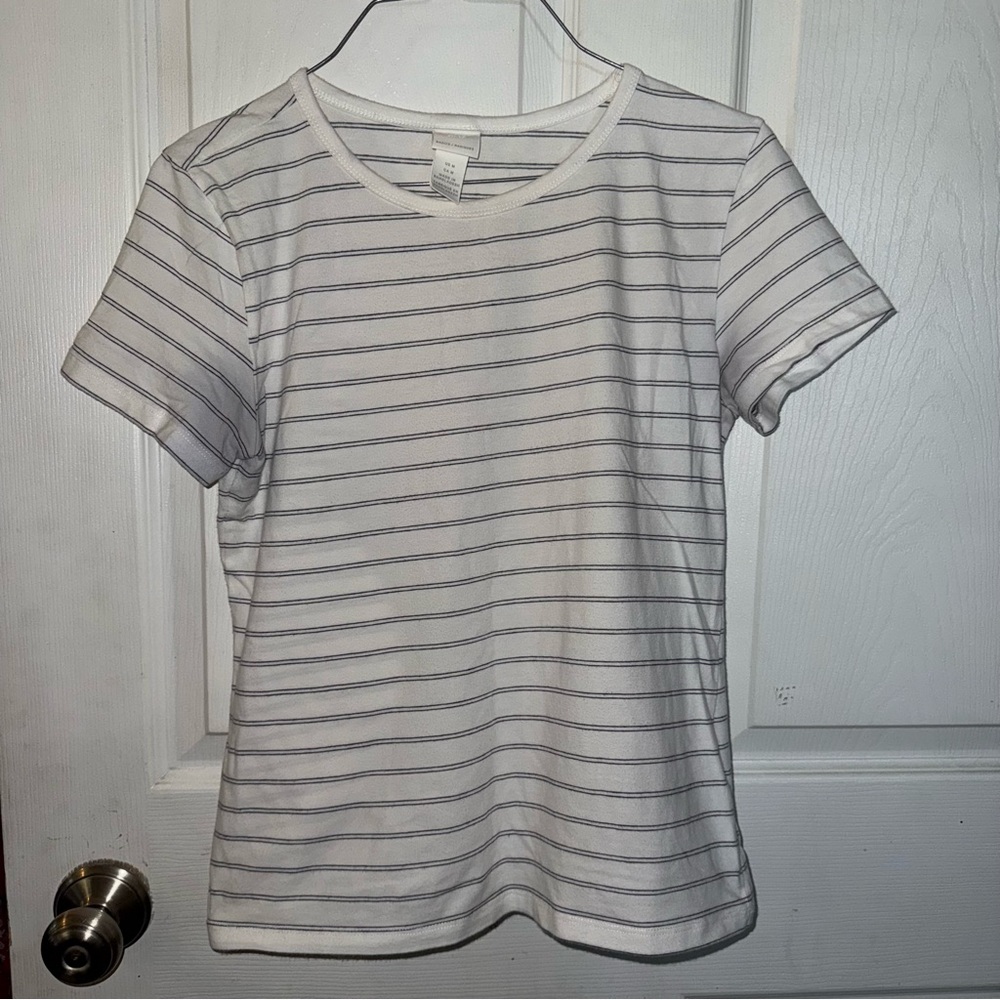 H&M White Tee with Gray Stripes